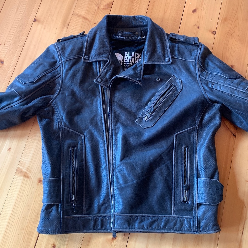 Black Brand Neanderthal Leather Motorcycle Jacket Black - Men's Large